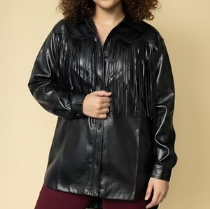 HYFVE Sleek Black Faux Leather Jacket With Fringe